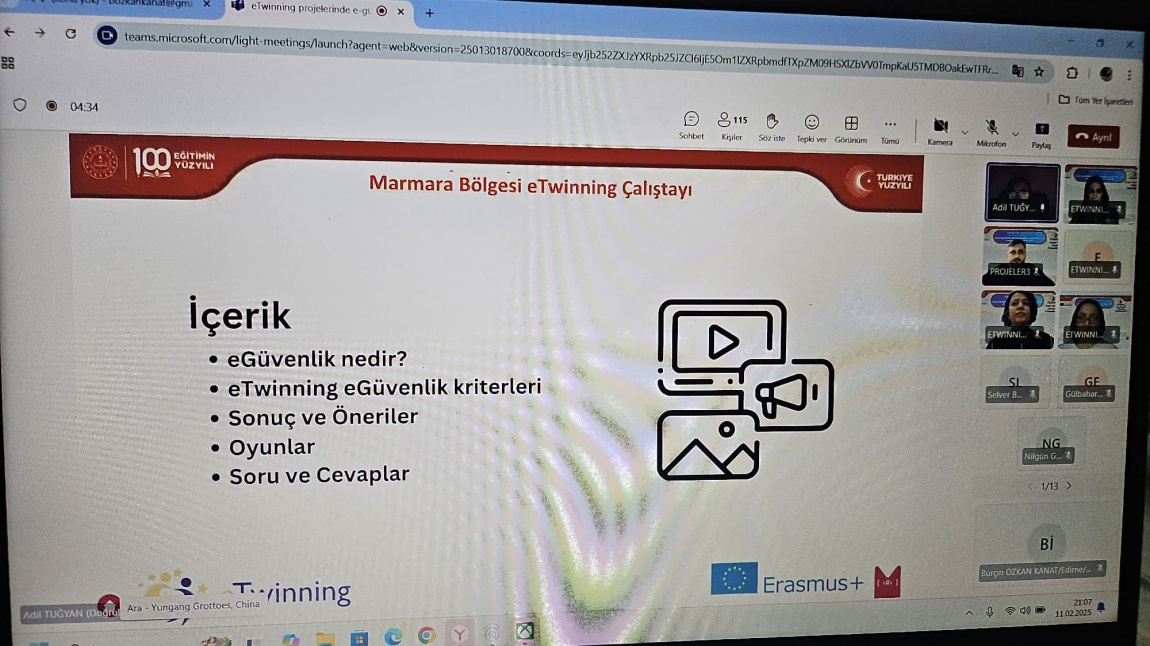 OKULUMUZ “TÜRKİYE YÜZYILI MAARİF MODELİ eTwinning ÇEVRİM İÇİ MARMARA BÖLGE ÇALIŞTAYI İKİNCİ ETAP eTwinning PROJELERİNDE E-GÜVENLİK” EĞİTİMİNE KATILDI